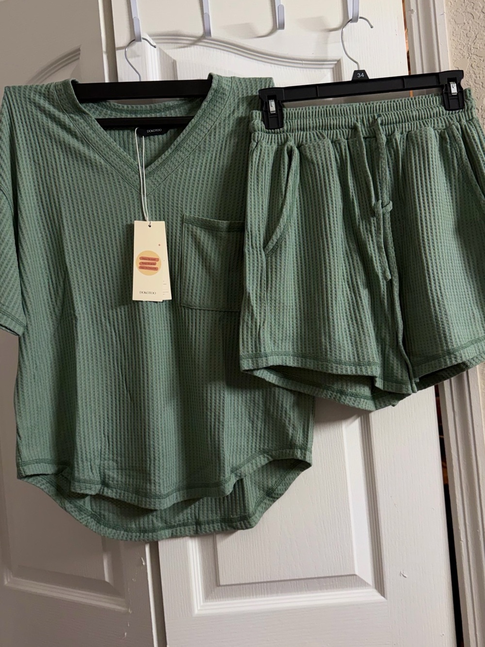 Women’s Waffle Knit Short Pajama Set - Sage Green